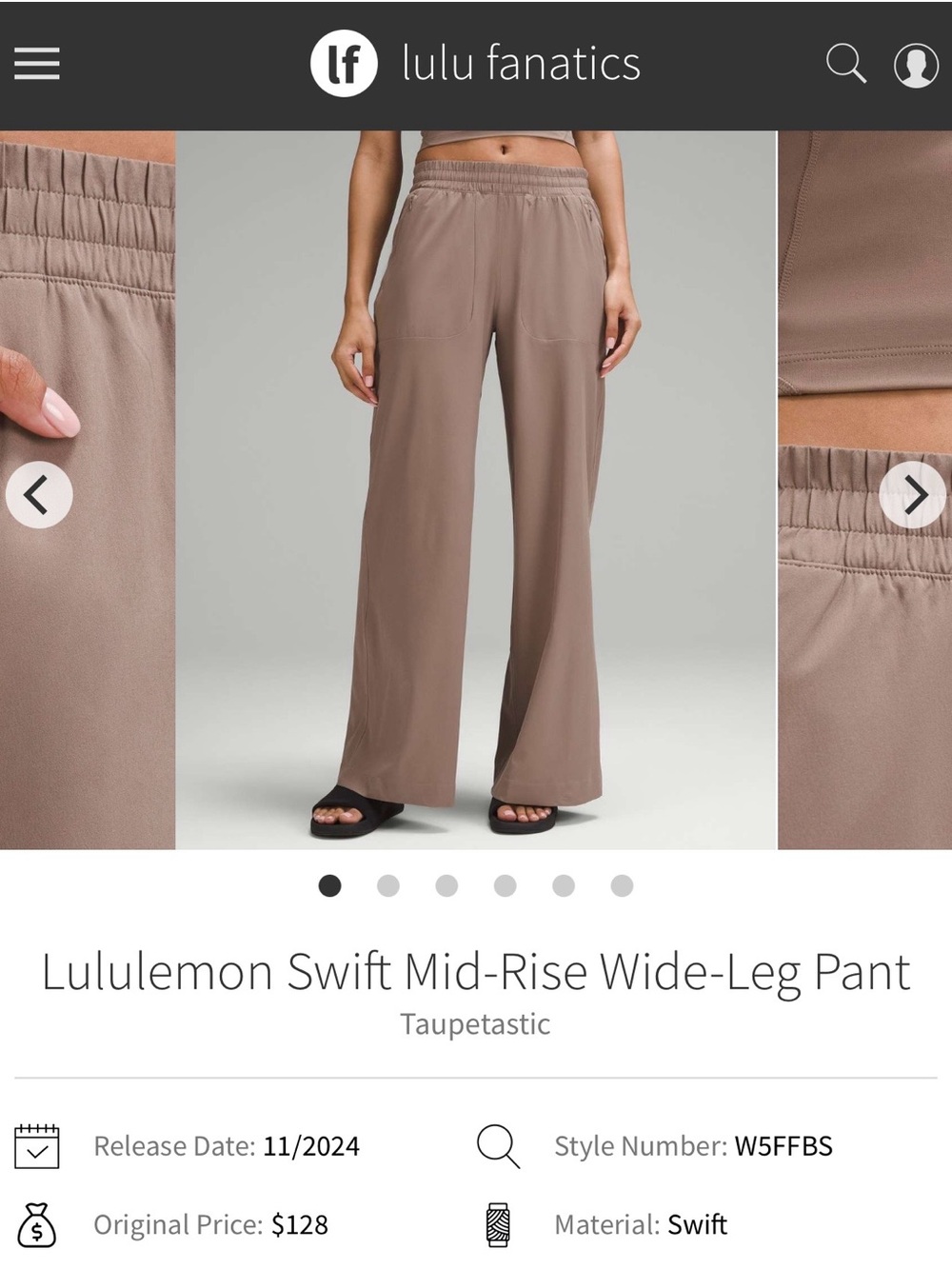 NWT Lululemon Swift Mid-Rise Wide-Leg Pant Taupetastic TPTC Size 4